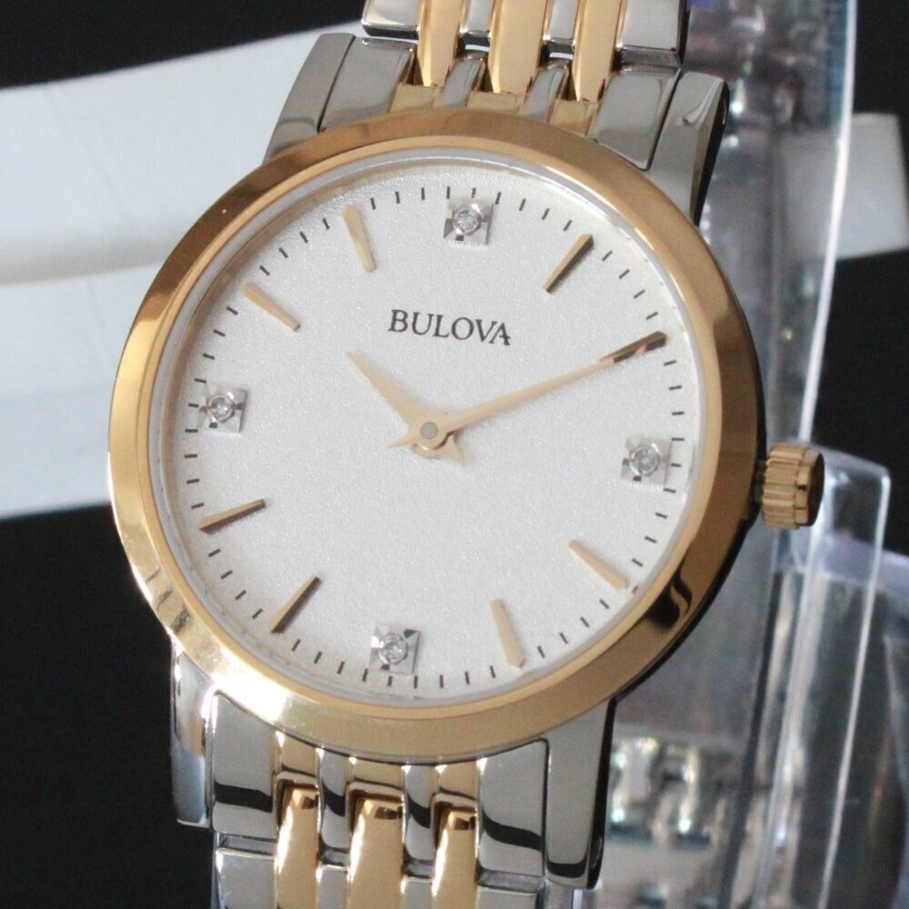 Bulova Ladies Sutton Classic Quartz Watch Four Diamond Accents Two Tone 27mm - Picture 10 of 13